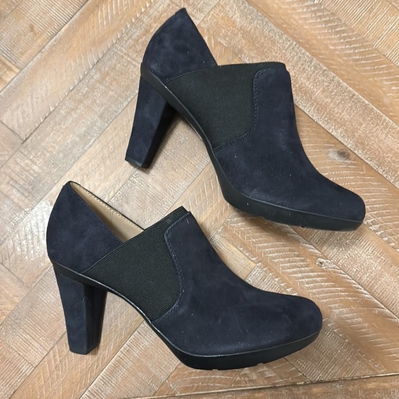 NEW Geox D Inspiration B Heeled Ankle Boots Shoeties in Navy Blue Suede Leather - Picture 12 of 16